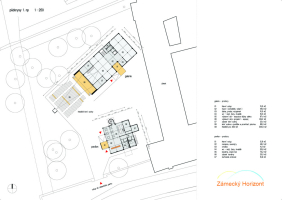 půdorys 1np - galerie s letním kinem a pavilonem